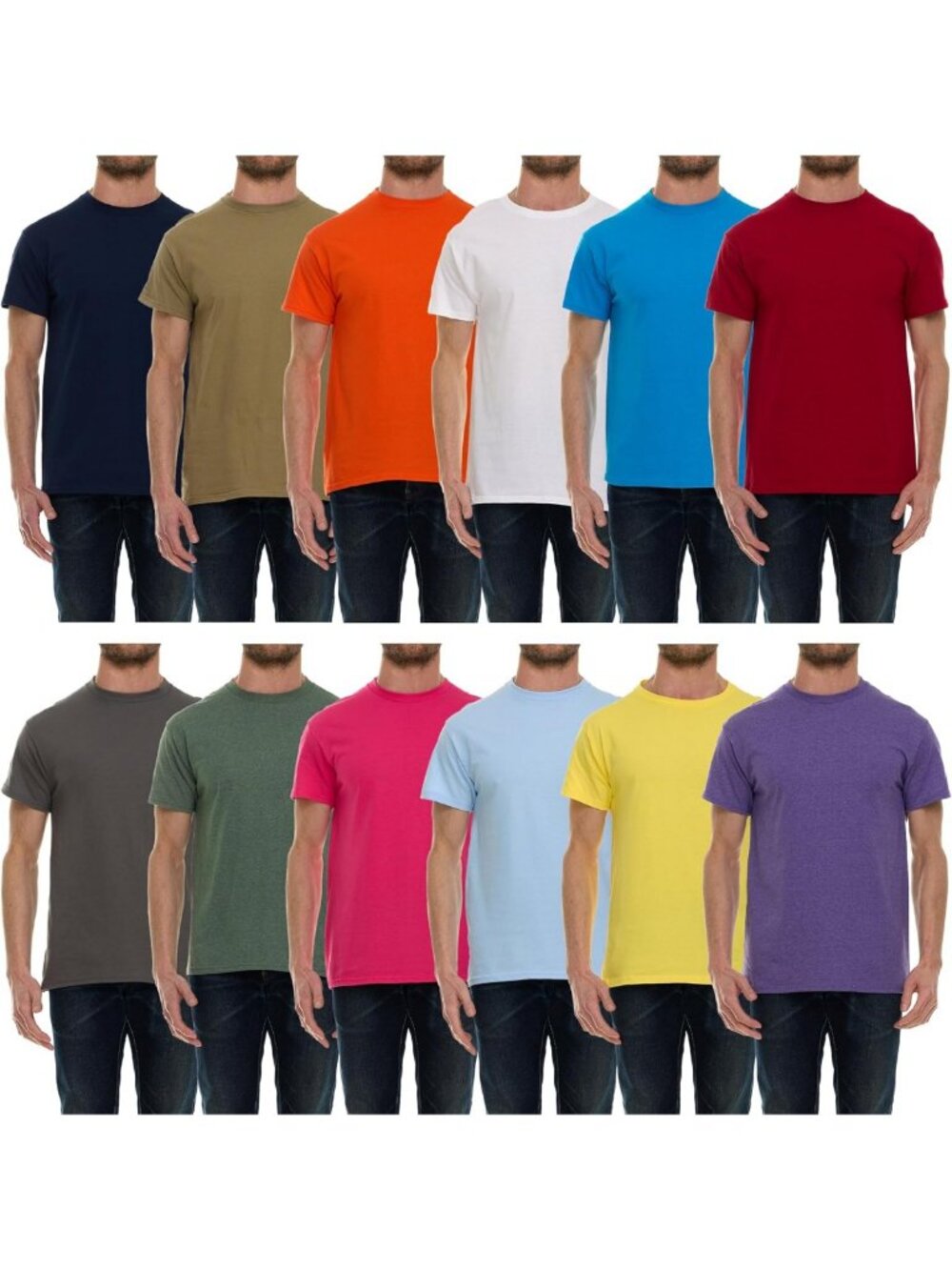 12 Pack Soft Cotton Crew Neck T-Shirts for Men - Slim Fit, Assorted Colors